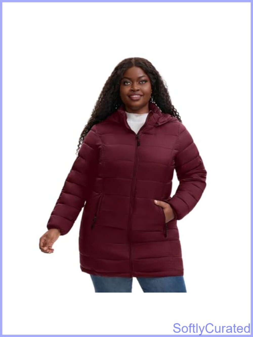 Plus Size Packable Puffer Jacket Water-Resistant Detachable Hood 1X-6X